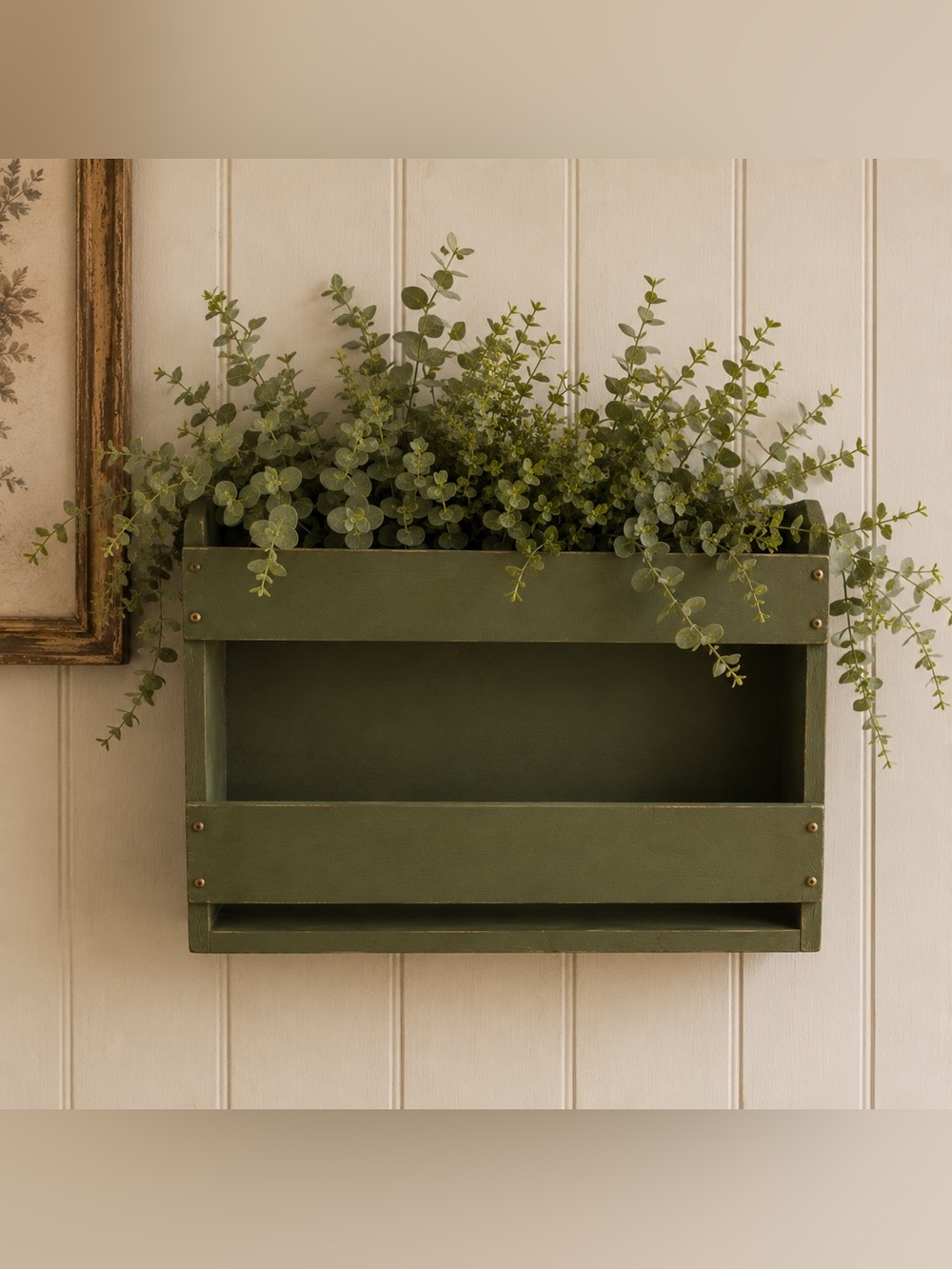 Rustic Green wall hanging for books.